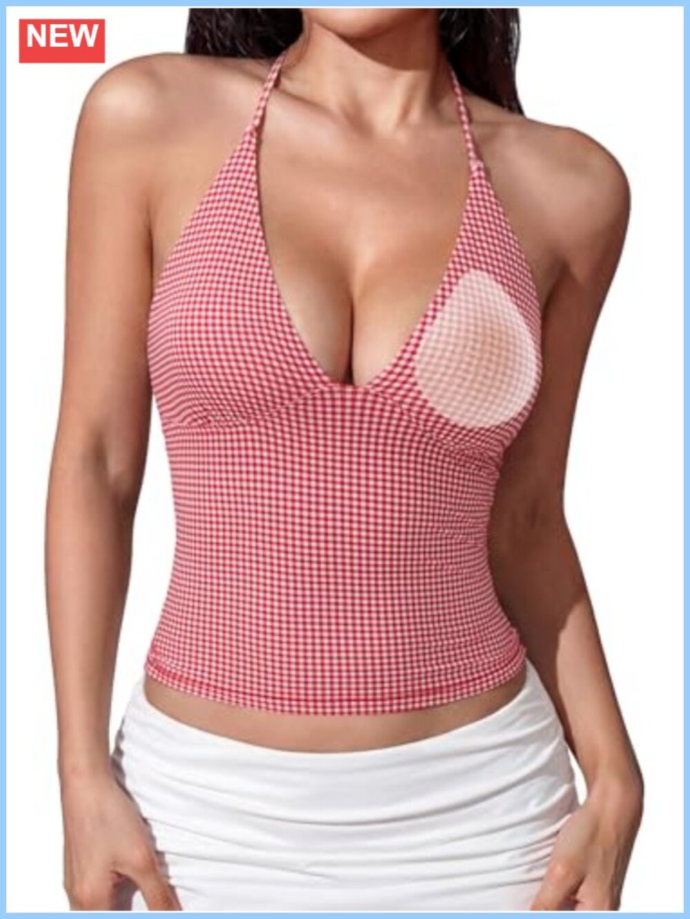 Women's Halter Tank Top Double Lined Sleeveless V Neck Open Back Summer Going